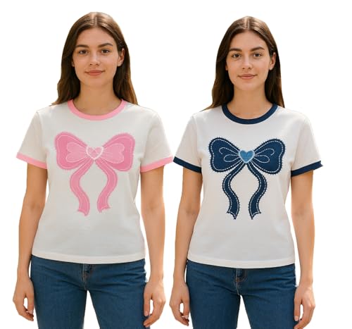 Image of Lymio T Shirt for Women's | Cute Printed Women's T-Shirts | Korean Style Casual Wear Tops | Available in Pack of 2 (T-Girls-L-01-03)