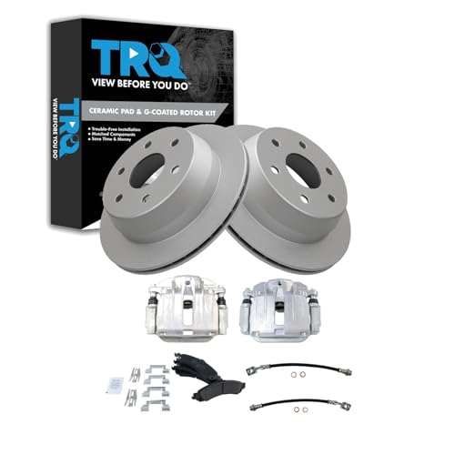 Image of TRQ Rear Brake Pad and Rotor Set Ceramic G Coated Rotors Calipers Compatible with 2000-2001 Chevrolet Tahoe GMC Yukon