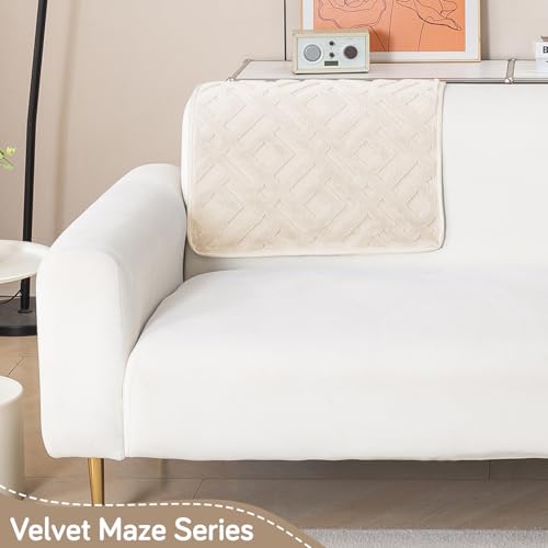 Image of HOKIPO 'Velvet Maze' Premium Sofa Backrest Cover Mat 55x80 cm with Anti-Slip Backing | 1 Pc - Beige (AR-6279-BGE)