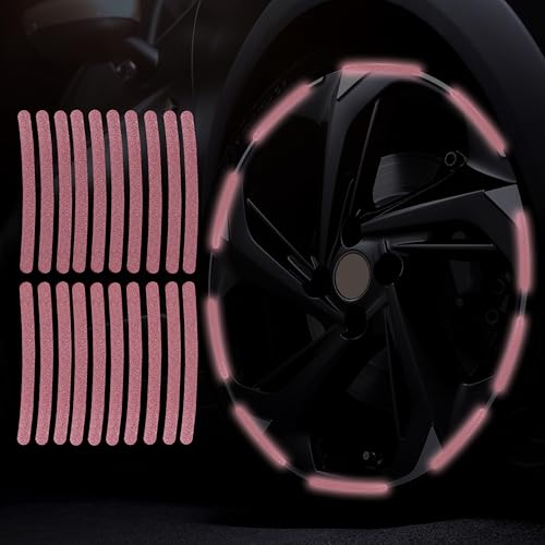 Image of 20PCS Car Wheel Reflective Decorative Strip,Night Safety Warning Stickers,Cars,Motorcycles,Bicycles are Applicable, Colorful and Diverse, a Street the Most Beautiful Car (Bling Pink)