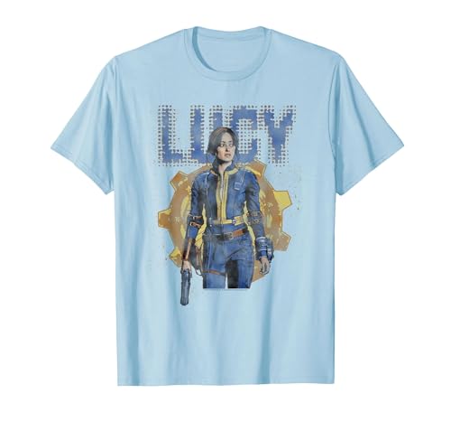 Fallout Lucy MacLean Halftone Vault 33 TV Show T-Shirt, Men, Baby Blue, Small