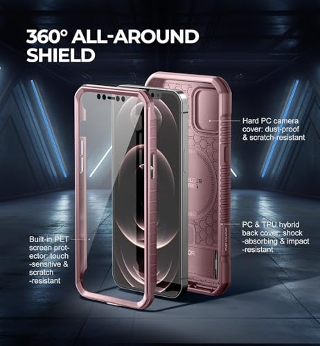 Dexnor for iPhone 12 Pro Max Case with Camera Cover [Compatible with MagSafe] [Built-in Screen Protector] Heavy-Duty Shockproof Full-Body Rugged Protective Magnetic Cover with Kickstand, Pink by Dexnor - Used condition - Image 7