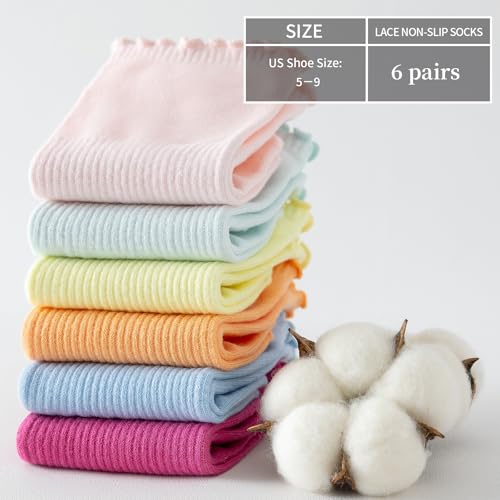 Image of No Show Socks Womens Low Cut Non Slip Cute Ruffle Ankle Socks 6 Pairs