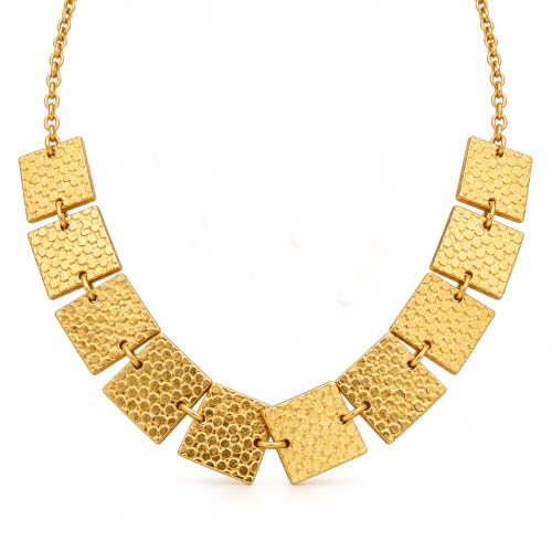 Masfaa Alloy Textured Square Link Statement Necklace, Geometric Fashion Jewellery