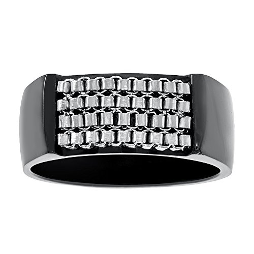 Steve Madden Black IP Plated Stainless Steel Box Chain Band Ring for Men (Size 10)
