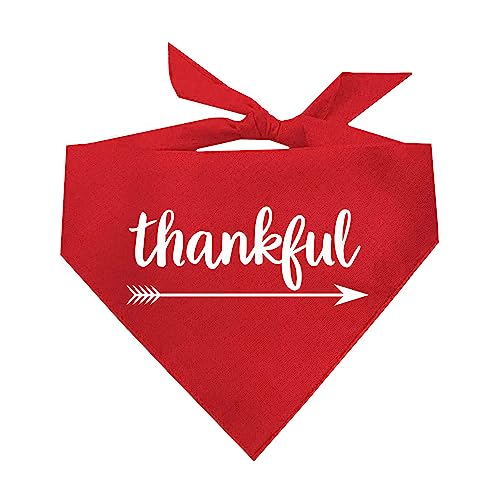 Thankful Dog Bandana | 100% Cotton Adjustable Triangle | Made in USA | Thanksgiving | Fall | Turkey Day |Red, One Size (276)