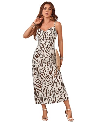 Image of Floerns Women's Leopard Print Draped Collar Spaghetti Strap Cami Long Dress