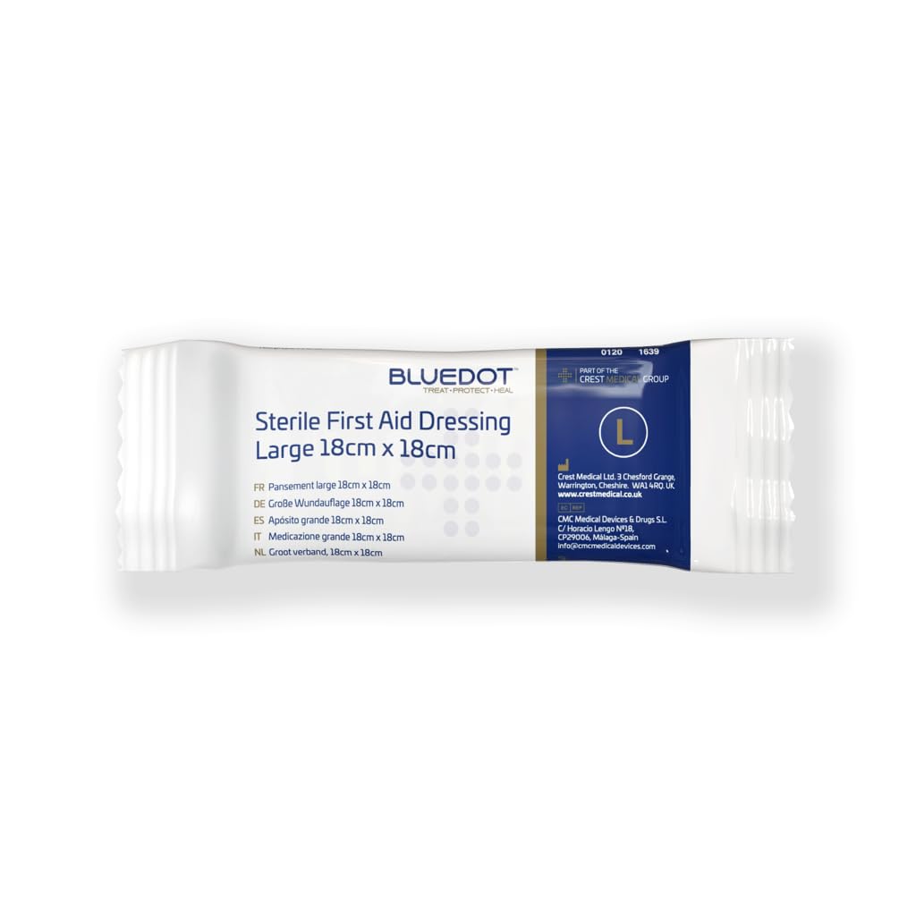 Blue Dot Sterile Flow Wrapped First Aid Dressing Pad, 18 cm Length x 18 cm Width