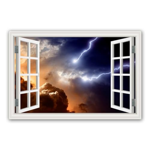 Tableau de paysages naturels fausse fenêtre éclair bleu toile 30x45cm