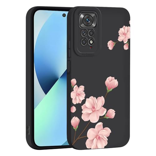 ILING Liquid Silikon Hülle für Xiaomi Redmi Note 11 / Redmi Note 11S 4G Ultradünne Elegant Blumen und Niedliches Cartoon Muster Damen Handyhülle Weich TPU Bumper Stoßfest Schutzhülle (Schwarz Q07)