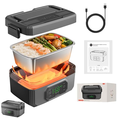 Elektrische Lunchbox für Erwachsene Wiederaufladbare Beheizbare Lunchbox 21000mAh Akku Herausnehmbarer 1.2 Liter Edelstahl Innenbehälter Auslaufsichere Lunchbox für Büro/Reisen/Picknick/Camping