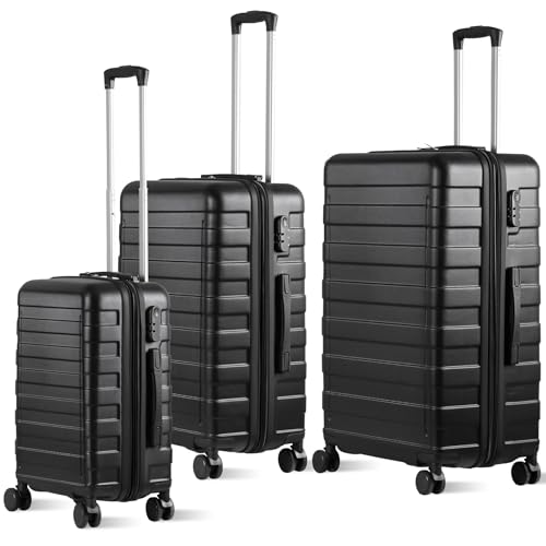 LEMY Hardside Expandable Luggage, Waterproof Suitcase with Spinner Wheels&Height Adjustable Handle for Travel, Business Trips, Black