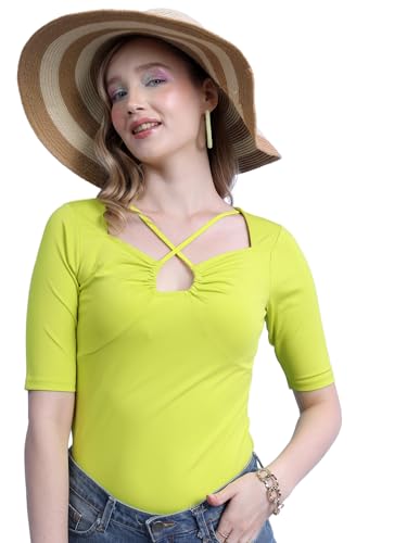 Image of Tokyo Talkies Women's Short Sleeves Sweet Heart Neck Solid Tops| Stylish Casual wear