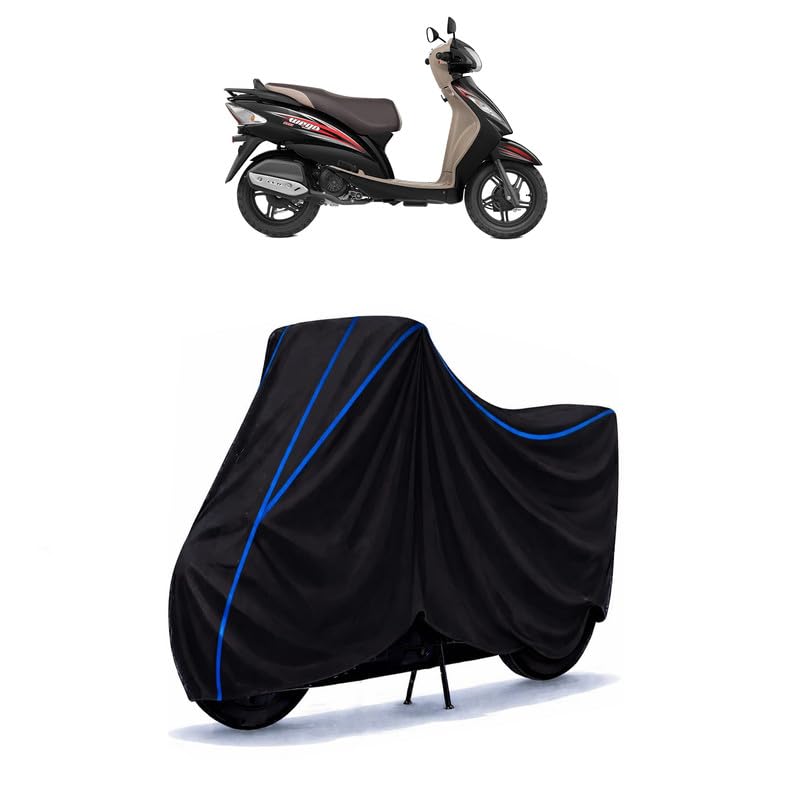 Image of Scooty Cover Water Resistant for Wego Drum BS4 | Universal Scooter & Bike Cover | Heavy Duty UV Dust, Rain & Scratch Protection | Elastic Fit All Weather Indoor Outdoor | Black with Blue Piping