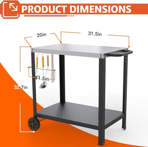 Image of 32x20IN Double-Shelves Grill Table, Outdoor Grill Cart for Blackstone Griddle, Movable Pizza Oven Table Cart for Outside Patio, Kitchen Cooking Food Prep Table for Party