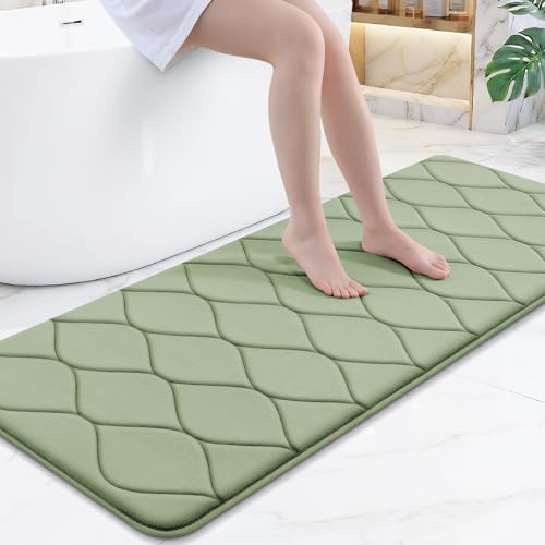 Image of Smiry Memory Foam Bath Mat 59x24, Ultra Soft Absorbent Bathroom Rugs | Sage Green, Plush Quick Dry and Machine Washable Cushion Bath Mats for Bathroom, Shower, Tub & Home Decor