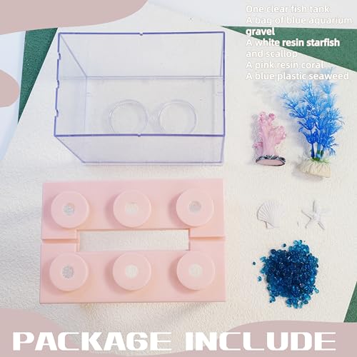 Image of Small Betta Fish Tank, Mini Fish Tank Aquarium Tank Kit with Blue Gravel & Resin Decorations, 0.6 Gallon Stackable Fish Bowl Tiny Desktop Aquarium for Sea Monkey Shrimp