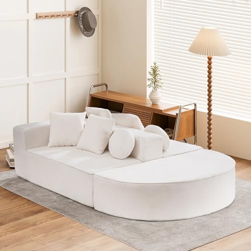 Wyibwy Sofá moderno modular de 5 plazas, sofá de nube segmentado con función de cama, sofá modular de 263 cm, sofá de compresión sin montaje, chenilla, para salón o apartamento, beige