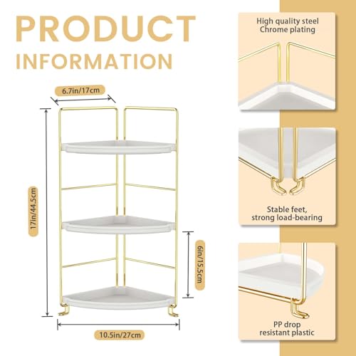 Image of 3-Tier Bathroom Organizer Countertop, Corner Bathroom Counter Organizer, Makeup for Vanity Skincare Organizers and Storage, Kitchen Counter Organizer Perfume Organizer (Gold)
