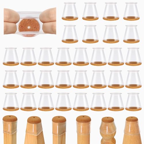 32 Pcs Chair Leg Floor Protectors for Hardwood Floors Silicone Covers to Protect Wood Tile Floors Scratches Felt Pads Furniture Leg Caps No Noise (Fit:0.5"-0.89")