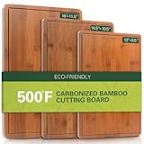 ciecie Carbonized Bamboo Cutting Boards for Kitchen, XL Durable Wood Cutting Board with Juice Grooves and Handles, Set of 3 Solid Charcuterie Board for Meal Prep & Serving (13x9.5, 14.5x10.5, 16x11.5)