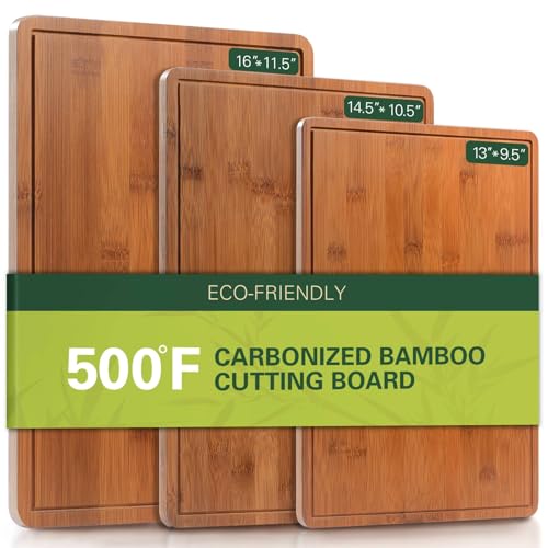 ciecie Carbonized Bamboo Cutting Boards for Kitchen, XL Durable Wood