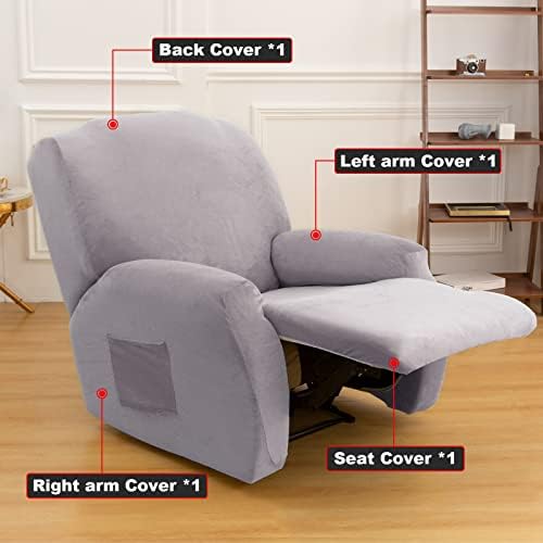LiveGo Jacquard Recliner Chair Covers, Stretch Polyester Spandex Recliner Cover 4 Pieces, Reclining Chair Cover with Elastic Side Pocket, Armchair Cover for Living Room (Sliver Gray2)