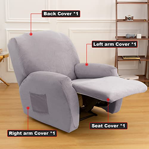 Livego Velvet Stretch Recliner Couch Covers - 4-Piece Style Recliner Chair Covers With Non-Slip Feature - Form-Fitted, Thick, Soft, And Washable Slipcovers For Reclining Chairs (Silver Gray) #TOP4