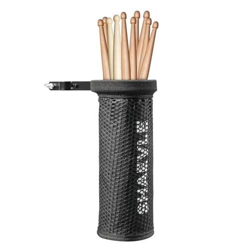 SHAEVLE Drumstick-Halter, verstellbare Nylon-Trommelstock-Tasche mit Klemme, abschließbar, legierter Stahl, robuste Klemme für Drumsticks Schlägel bis zu 5 Paar, Schwarz