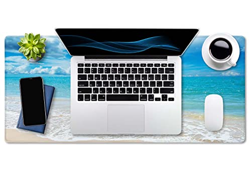 Image of SSOIU Gaming Mouse Pad, Extended Mouse Pad, 35.5x15.7inch XXL Large Big Computer Keyboard Mouse Mat Desk Pad with Non-Slip Base and Stitched Edge for Home Office Gaming Work, Beaches Sunny Day