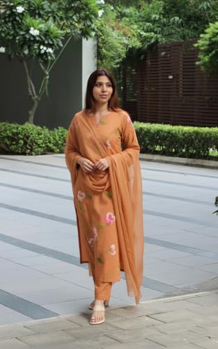 Image of GoSriKi Women Viscose Printed Straight Kurta Set with Pant and Dupatta | Ladies Ethnic Kurta Suit | Indian Regular Fit Long Kurti Set