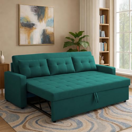 Image of Emilio 3 Seater Pull-Out Sofa Cum Bed (Pine Color) Premium Fabric Sofa Set for Living Room | Bedroom
