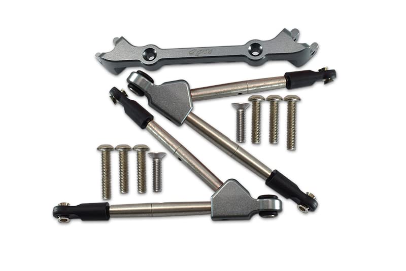 GPM for Traxxas Rustler 4X4 VXL 67076-4 Aluminum Front Tie Rods with Stabilizer for C Hub - 11Pc Set Gray Silver