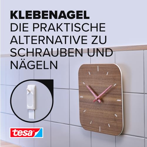 tesa Klebenagel Fliesen&Metall, 2er Set - Klebenagel für glatte und feste Oberflächen in Badezimmer und Küche, 2 kg Haltekraft - ablösbar und wiederverwendbar - 2 Stück