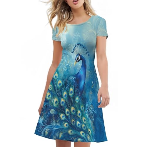Image of Biyejit Women's Summer Casual Short Sleeve T-Shirt Swing Dress Crew Neck Plus Size S-4XL