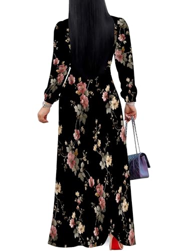 Image of SUZONANA Plus Size Dresses for Women Floral Print Maxi Dress Flowy 3 /4 Sleeve with Belt
