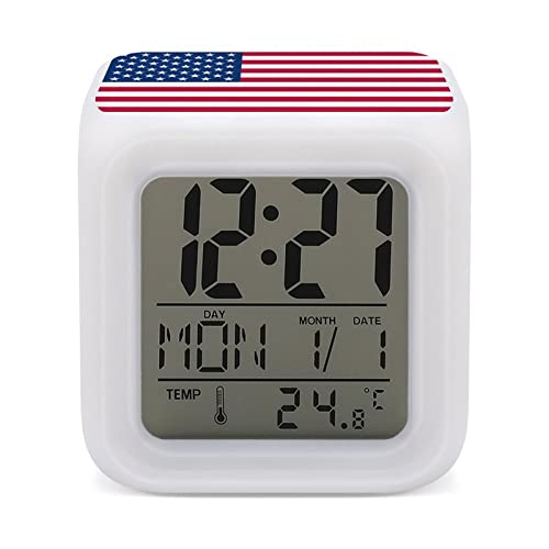 American Flag Colorful Color Changing Alarm Clock All Side Printed Alarm Clock Thermometer #TOP5