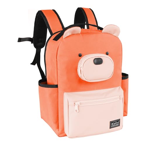 Bear Travel Backpack for Kids 4-8, Fun Cute Colorful 8.5L Lightweight Airplane Backpack with Tablet Sleeve and Chest Strap, Orange