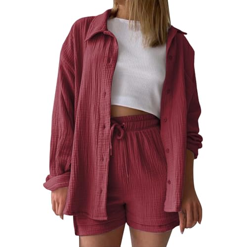 Musselin Bluse Damen Lang - Longbluse Oversized Oberteile Leicht Luftig Hemdbluse Einfarbig Shirt Baumwolle Leinenhemd Elegant Langarmshirt Locker Tuniken Sommer Lässig Bluse
