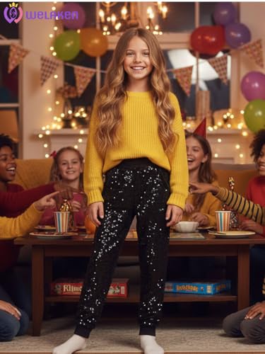 Image of WELAKEN Sequin Casual Pants for Girls with Lining Kids & Little Girl's Sparkling Trousers