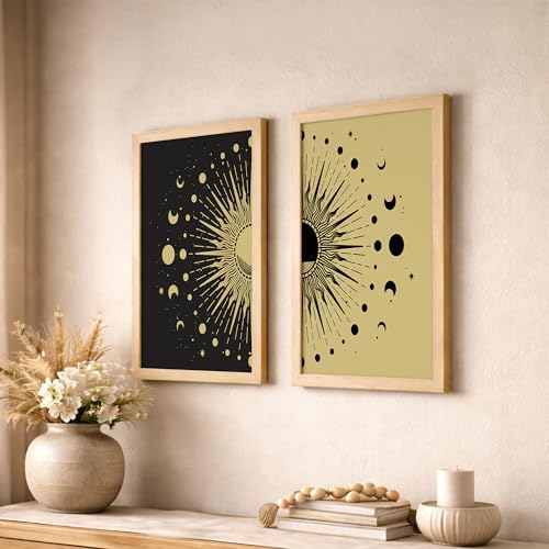 Image of NoWorries Sun & Moon Theme Wall art paintings for home decoration - Wall Decor frames for living room, Bedroom and Office (13x19inches) (Sun & Moon Art) Set of 2 Big frames (Art-4)