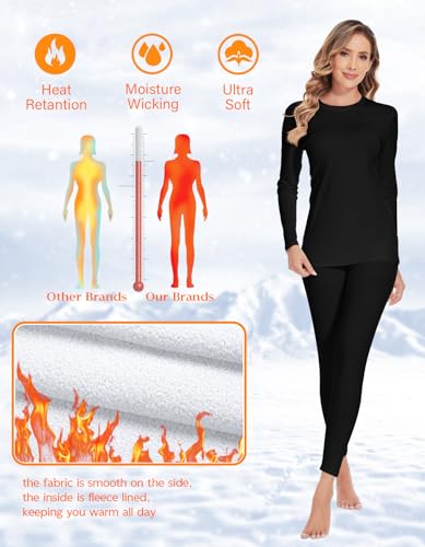 Image of YADIFEN Women Thermal Underwear Set,Long Johns for Women Base Layer with Fleece Lined Long Underwear Top Bottom Cold Weather