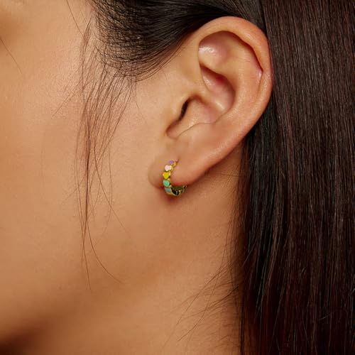 SLUYNZ Sterling Silver Rainbow Heart Hoop Earrings for Women Teens Colorful Love Earrings Huggie for Valentines Day2