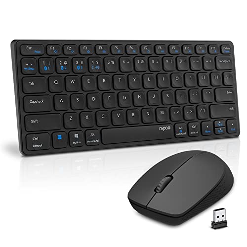 Wireless Keyboard and Mouse Combo, RAPOO Bluetooth Keyboaard and Mouse Set, Protable Compact Keyboards and 1300 DPI Wireless Mouse for PC, Desktop, Notebook, Laptop,Windows XP/7/8/10, Mac