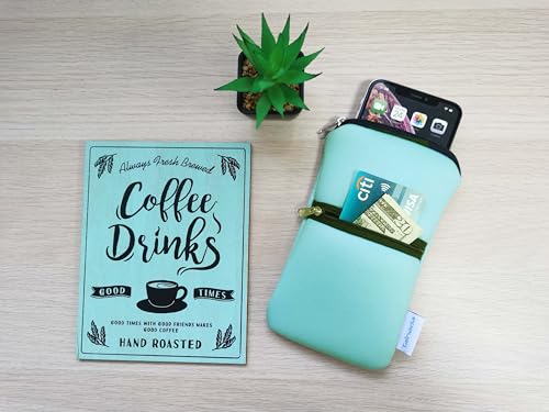 Image of Tainada Dual Zip Neck Cell Phone Pocket Pouch Case w /Belt Loop (Turquoise) | For Men /Women; Water-resistant neoprene material, shockproof, lightweight, w /carabiner; Compatible with most of smartphones