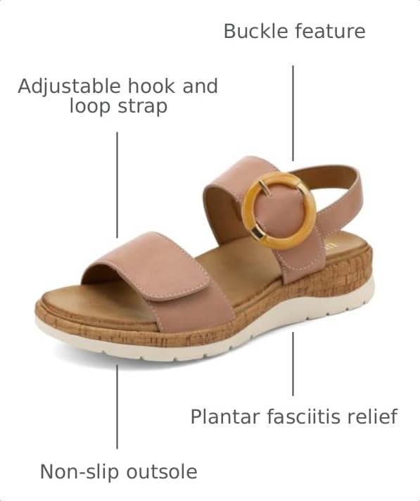 Image of UBFEN Womens Low Wedge Walking Sandals with Arch Support | Open Toe Sandals Adjustable Instep and Ankle Straps for Summer Everyday Outfits, Travel,Vacation
