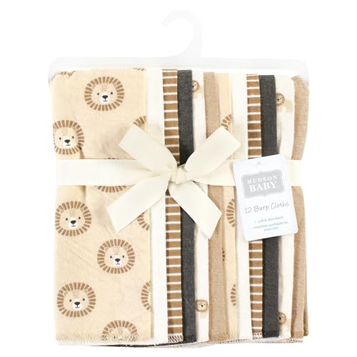 Image of Hudson Baby Unisex Baby Cotton Poly Flannel Burp Cloths Bundle, Brave Lion, One Size