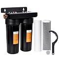 Filterelated RV Dual Water Filter System with 3/4 "Brass Fittings Two Filters Included Reduces Sediment,Chlorine,Bad Taste and Odors,Suitable for RVs,Boats,Farming & Gardening (Black)