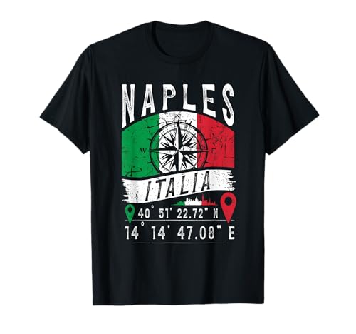 Naples Italy Flag Italia GPS Coordinates Of Naples Italian T-Shirt