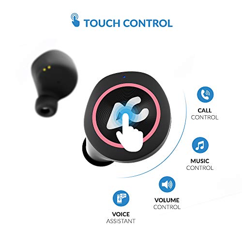 Image of AirBolt 505 True Wireless (TWS) Earbuds - Bluetooth 5.0, Full Touch Earphones, IPX5 Water Resistant, HD Stereo Sound, High Bass, InBuilt MIC, Upto 36 Hours Playtime with Charging Case (Pink + Black)